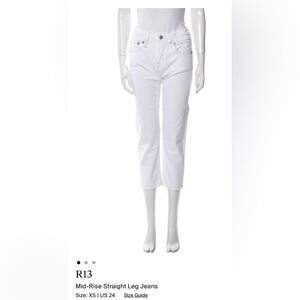 R13 White Mid-Rise Straight Leg Cropped Jeans